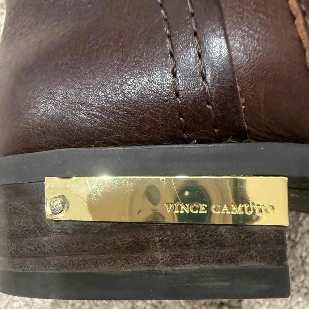 Vince Camuto Riding Boots Womens 8.5 Brown Leather Gold Hardware Tall - Picture 12 of 13